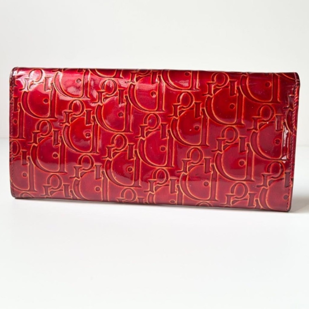 Dior Red Embossed Patent Leather Continental Wallet - Picture 2 of 16